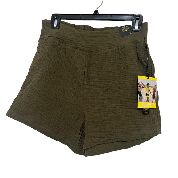 NWT 151 Olive High Rise Crinkle Gauze Pull On Shorts XS - Picture 1 of 3